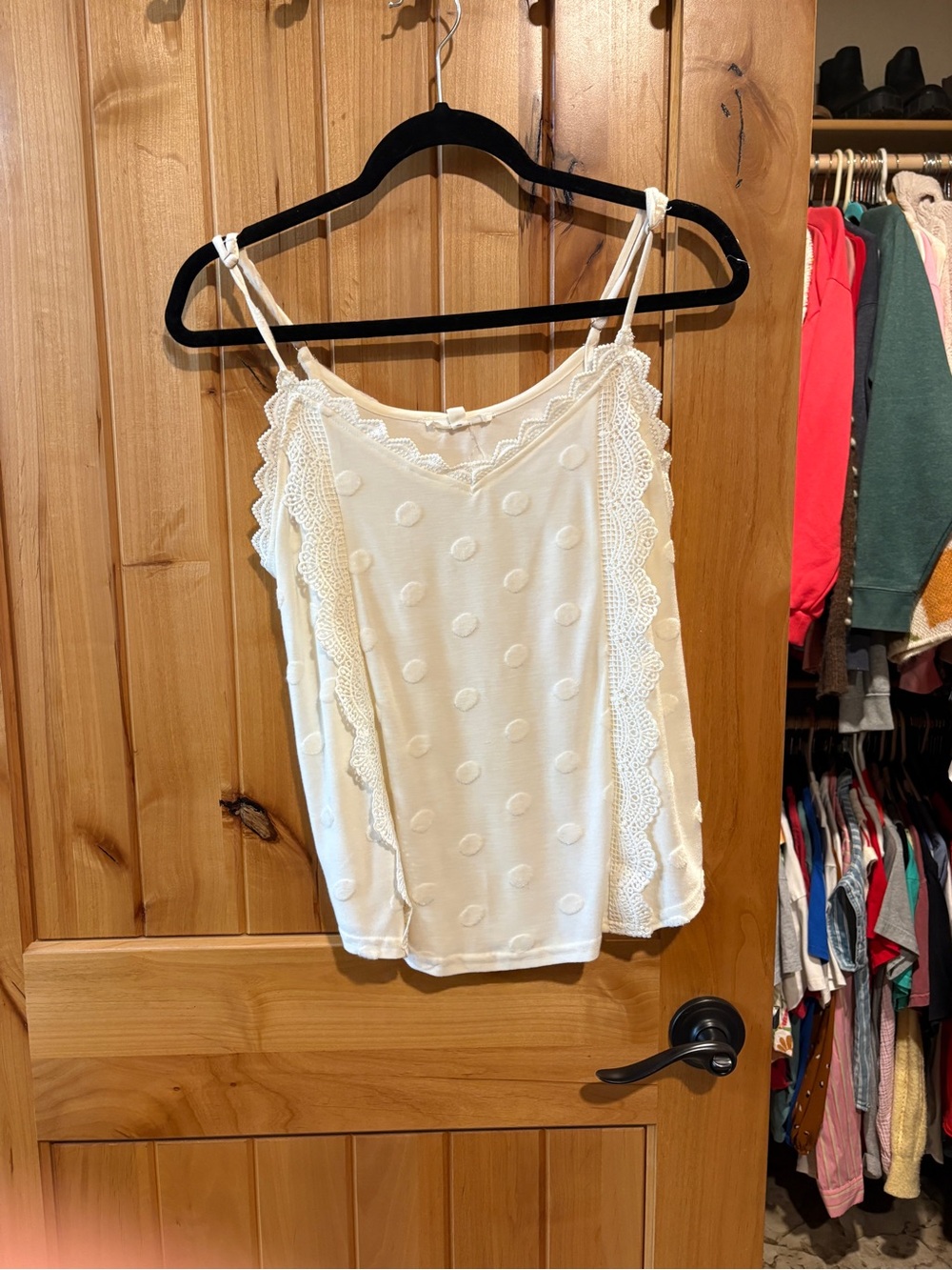 Women’s Cream Lace-Trim Polka Dot Tank Top